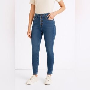 Madewell 9” Mid-Rise Skinny Crop Jeans Women’s 24 Button Fly‎ Blue Stretch Denim